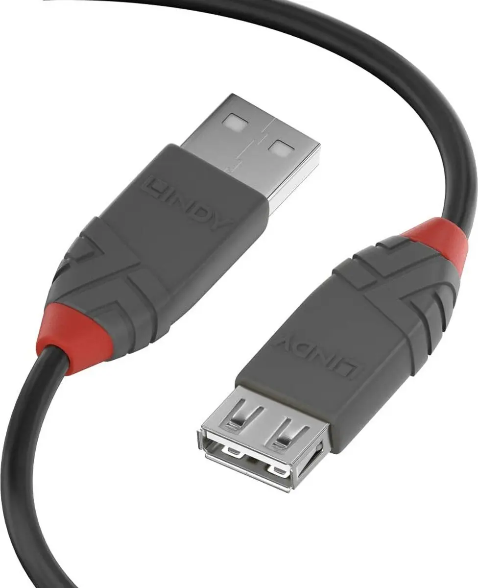 Lindy USB 2.0 USB-A Kabel 3m - Zwart/Grijs