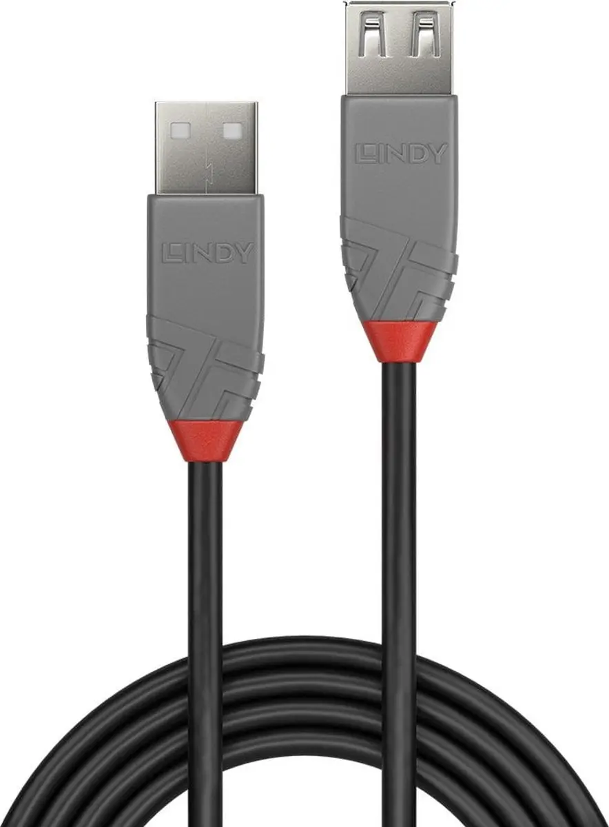 Lindy USB 2.0 USB-A Kabel 3m - Zwart/Grijs