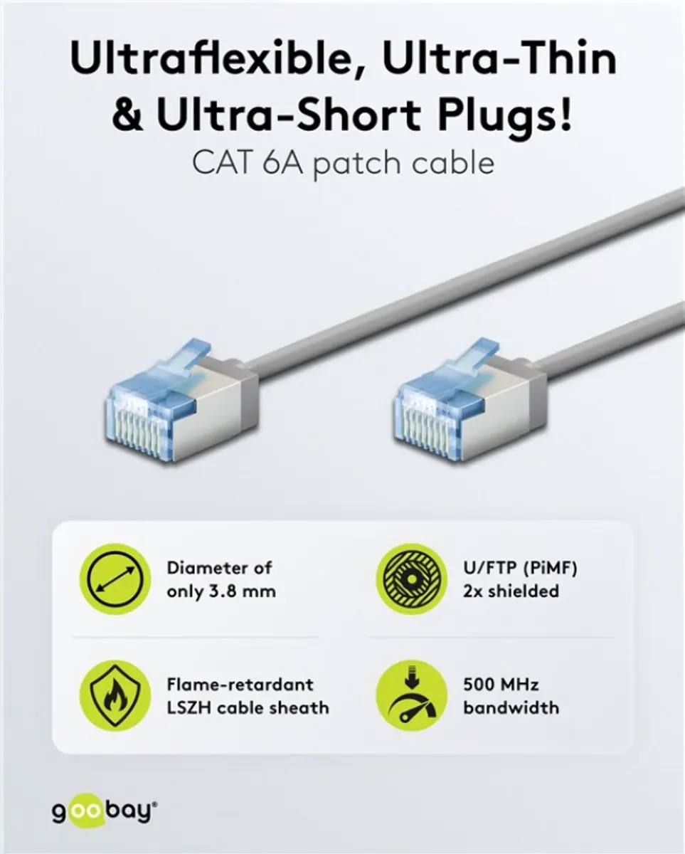 Goobay FTP CAT6A Netwerkkabel 10Gbps - 0,5m - Grijs
