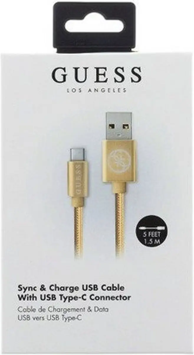 GUESS Gevlochten USB-A naar USB-C Kabel 1.5m - Goud