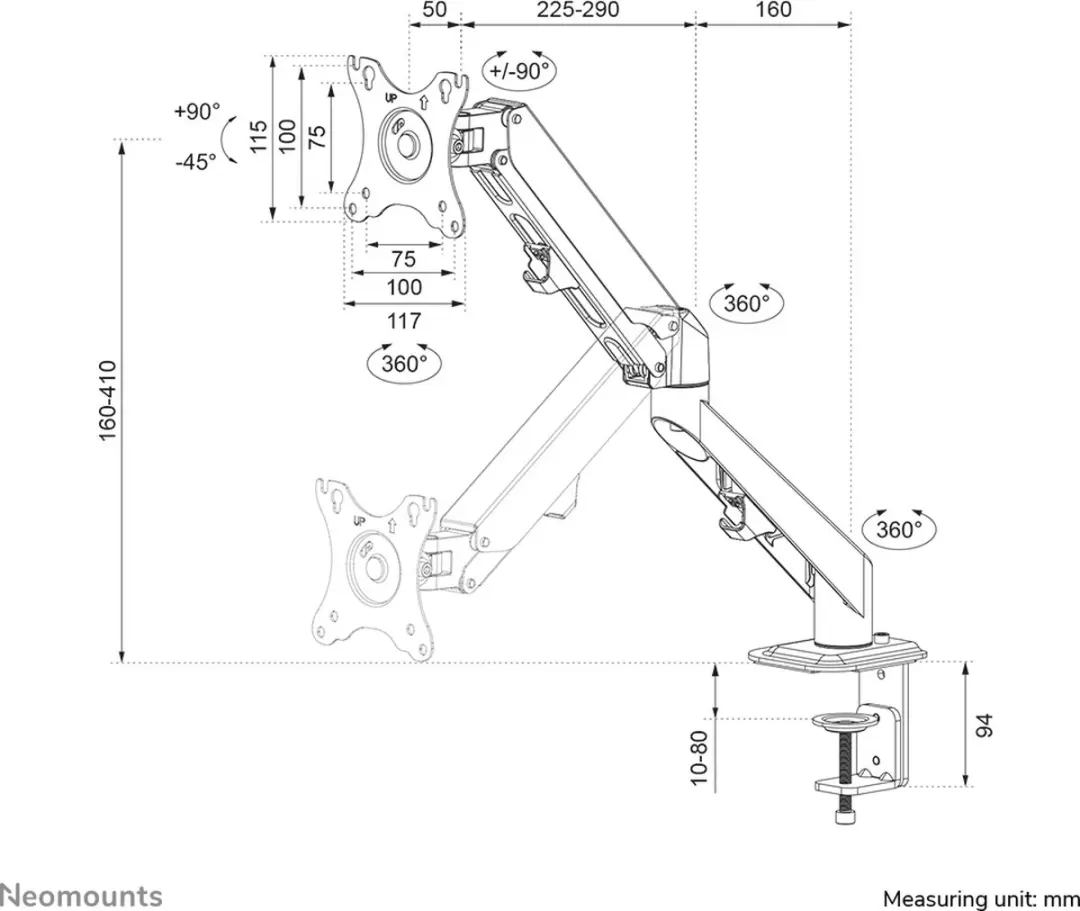 Neomounts DS70-700BL1 Monitorarm 17-27" - 2-7 kg - Zwart - afbeelding 6 van 6