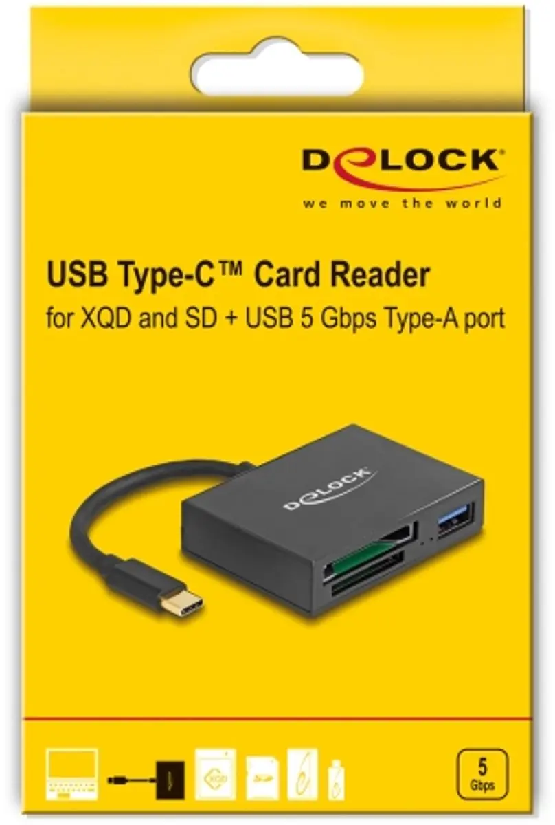 Delock USB-C Kaartlezer XQD/SD - 5Gbps Type-A - Zwart