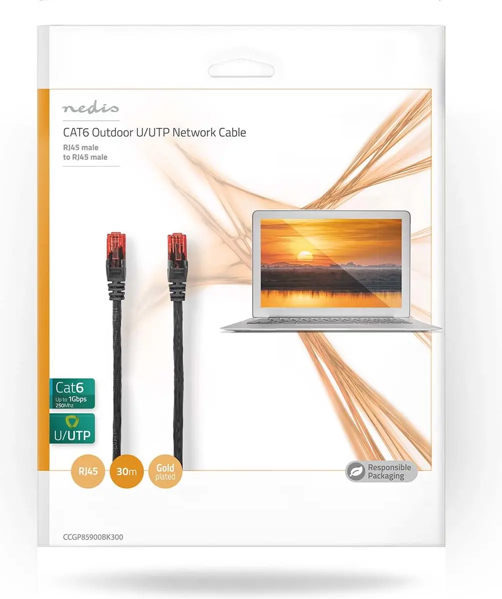 Nedis CAT6 Netwerkkabel 30m - Buitenshuis - Zwart
