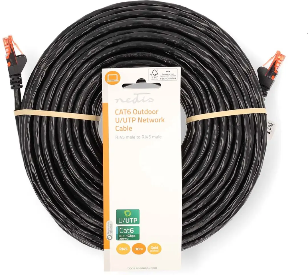Nedis CAT6 Netwerkkabel 30m - Buitenshuis - Zwart