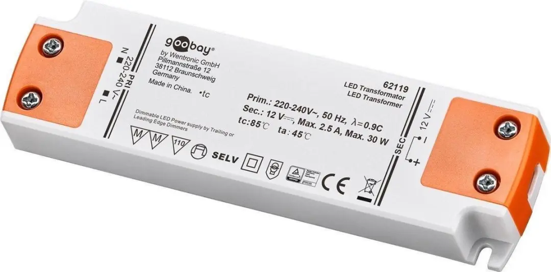 Goobay LED-Transformator 6-30W 12V DC - Wit/Oranje