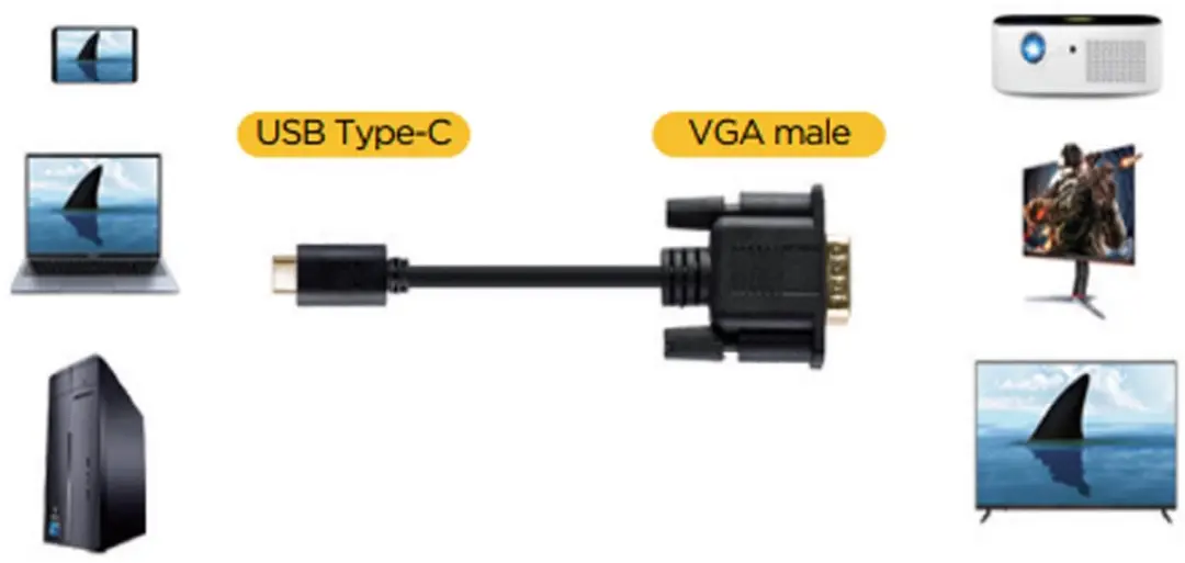 Gembird USB-C naar VGA Adapter 2m - Zwart