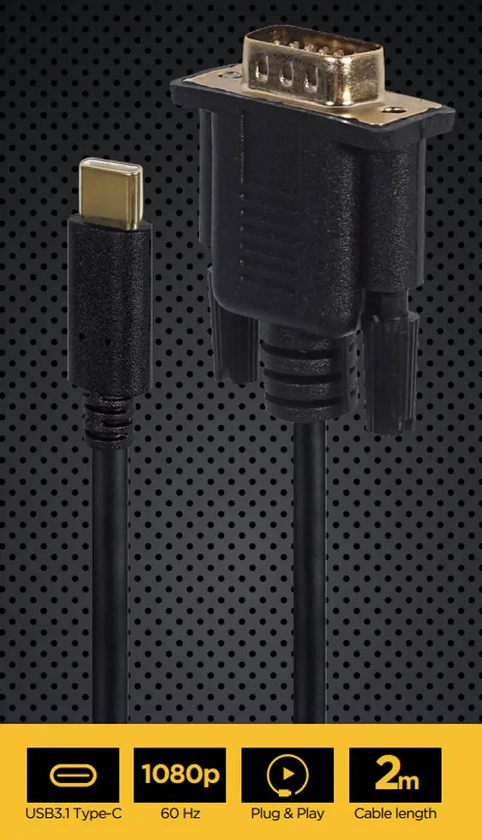 Gembird USB-C naar VGA Adapter 2m - Zwart