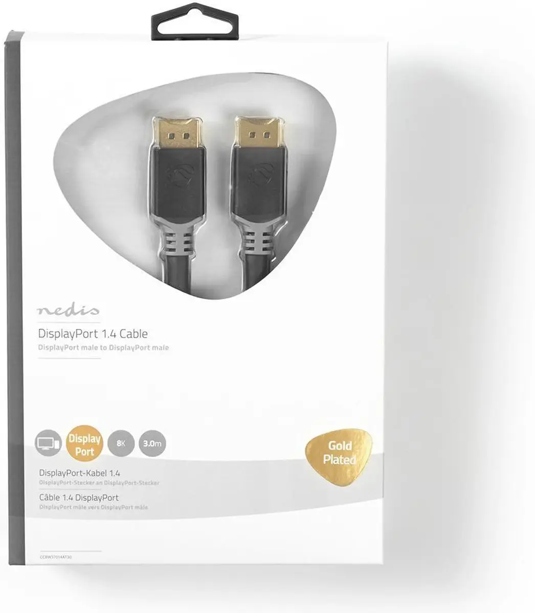 Nedis DisplayPort Kabel 8K@60Hz Verguld 3m - Antraciet