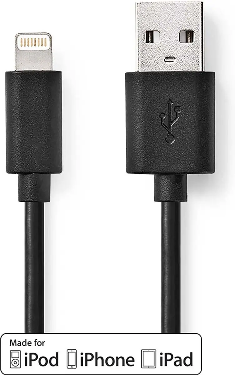 Nedis Lightning Kabel USB-A 2.0 2m - Zwart