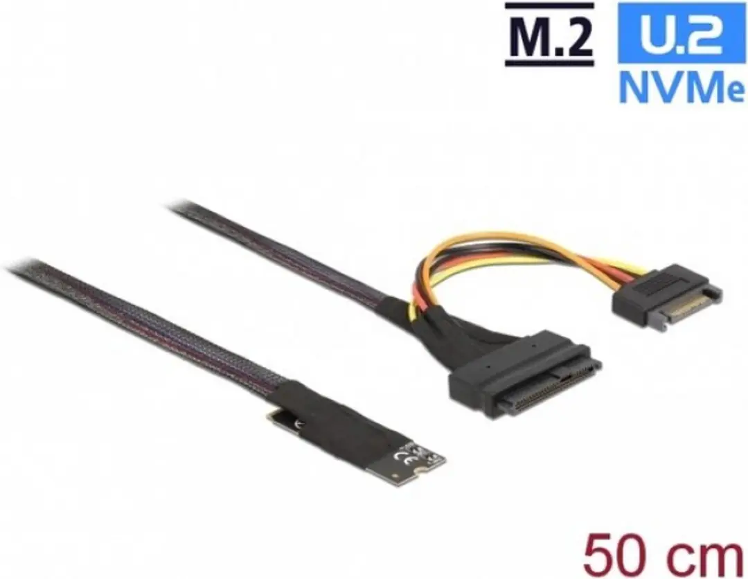Delock M.2 Key M naar U.2 NVMe Adapter - 50cm Kabel - Zwart