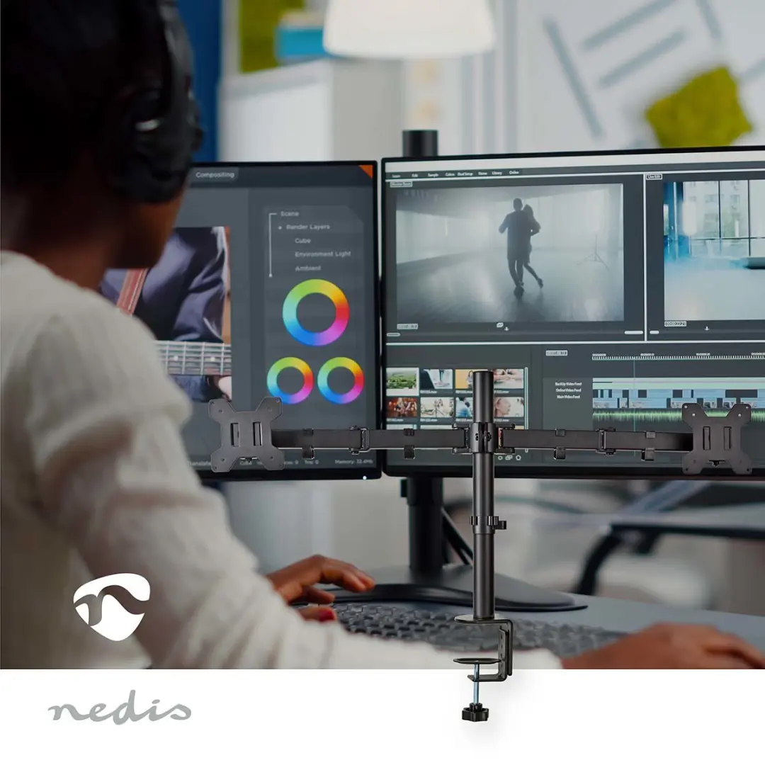 Nedis Monitorbeugel MMDOS110BK - 2 Schermen 15-32" - Draai- en Kantelbaar - Zwart - afbeelding 6 van 6