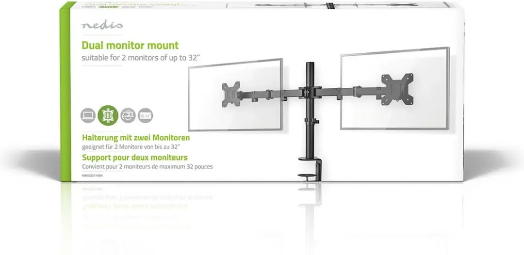 Nedis Monitorbeugel MMDOS110BK - 2 Schermen 15-32" - Draai- en Kantelbaar - Zwart