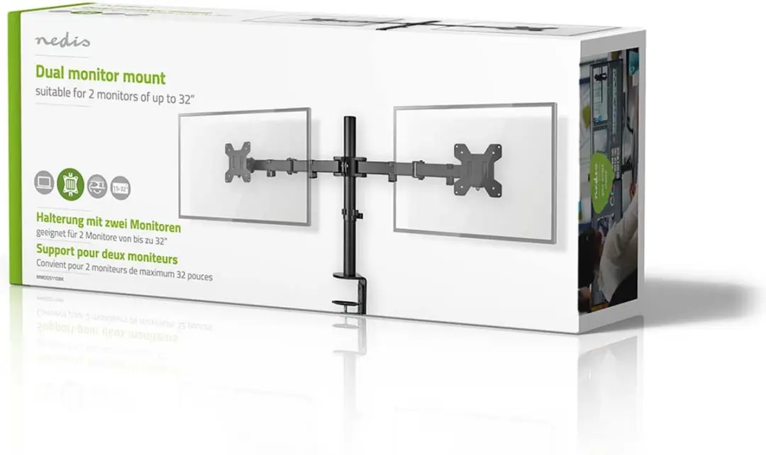 Nedis Monitorbeugel MMDOS110BK - 2 Schermen 15-32" - Draai- en Kantelbaar - Zwart