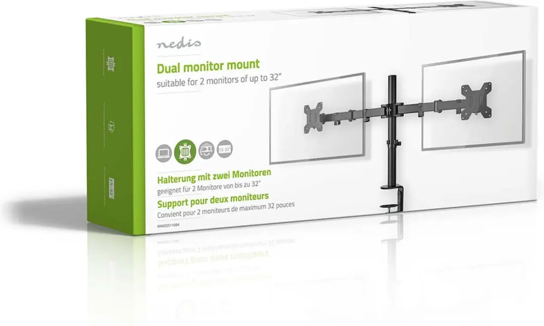 Nedis Monitorbeugel MMDOS110BK - 2 Schermen 15-32" - Draai- en Kantelbaar - Zwart