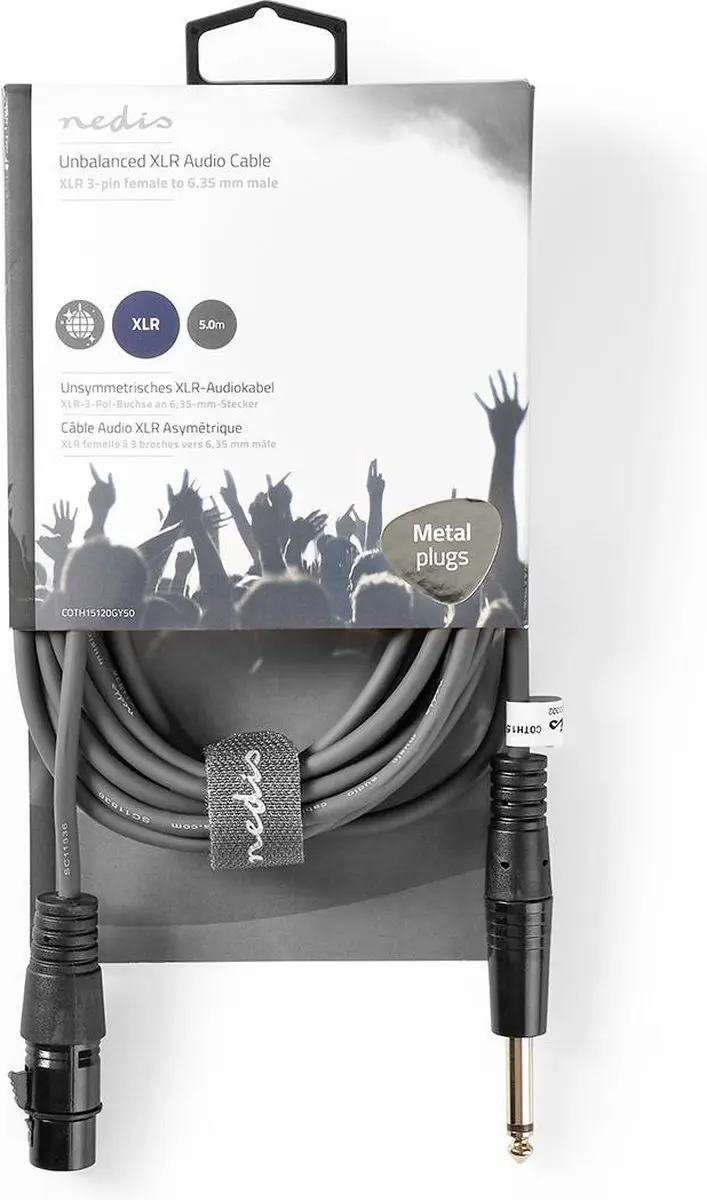 Nedis XLR 3-Pins Audiokabel 5m - Donkergrijs