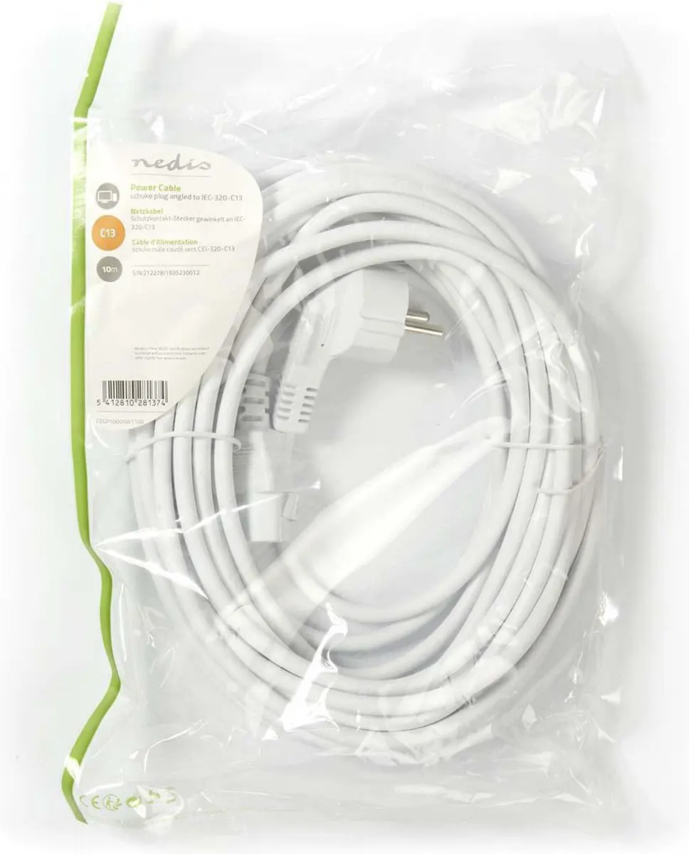 Nedis Stroomkabel Type F CEE 7/7 Male IEC-320-C13 - 5m - Gehoekt - Wit