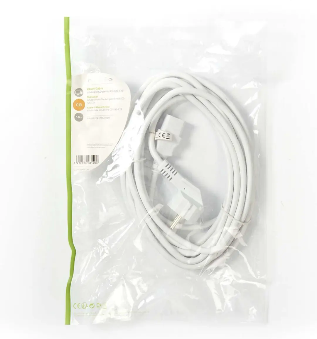 Nedis Stroomkabel Type F CEE 7/7 Male IEC-320-C13 - 5m - Gehoekt - Wit