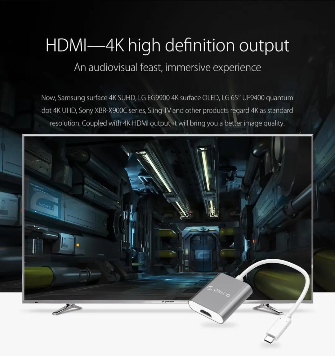 ORICO ORI-RCH-SG-PRO USB-C naar 4K HDMI Adapter - Grijs