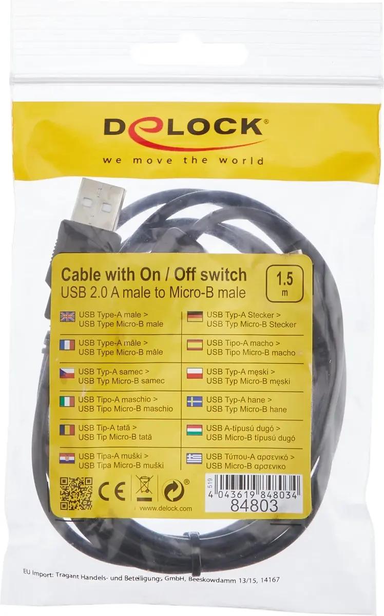 Delock USB naar USB Micro B Kabel 1,5m - Zwart