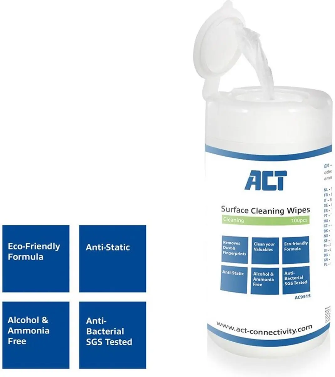 ACT AC9515 Schoonmaakdoekjes - 100 Stuks - Wit