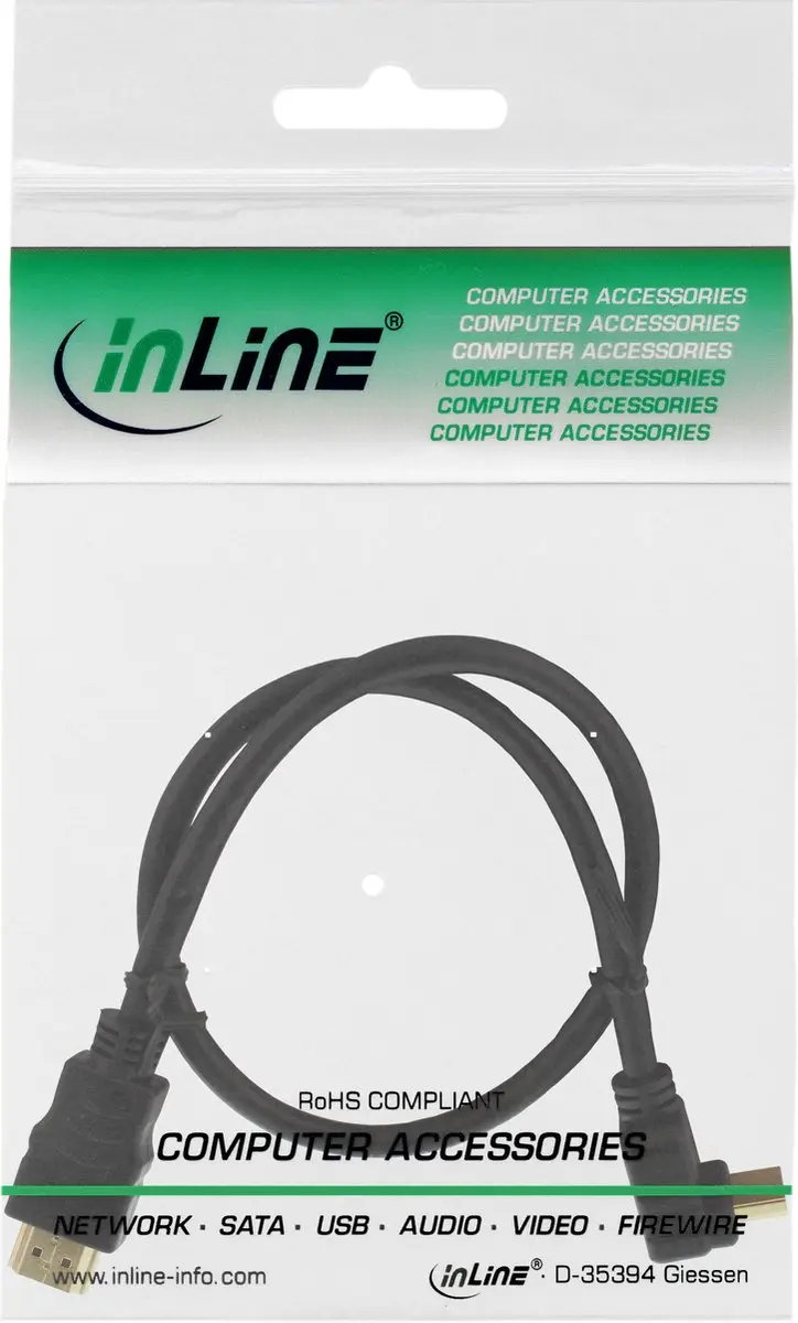 InLine HDMI Kabel 1.4 1m - 90° Haaks - 4K 30Hz - Zwart