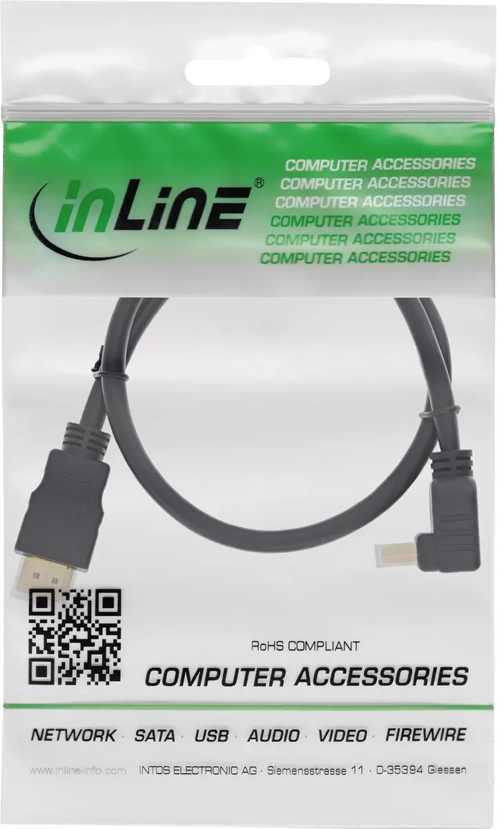 InLine HDMI Kabel 1.4 1m - 90° Haaks - 4K 30Hz - Zwart