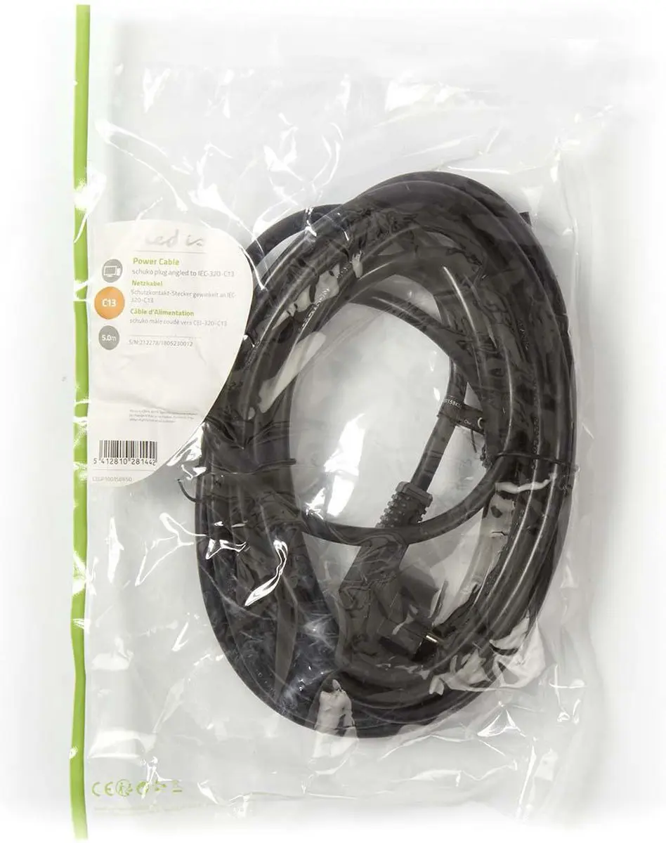 Nedis Stroomkabel Type F CEGP10015BK50 - 5m - Gehoekt