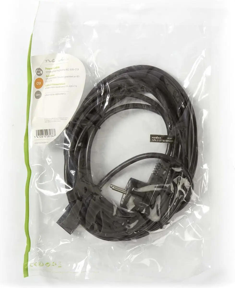 Nedis Stroomkabel Type F CEGP10015BK50 - 5m - Gehoekt