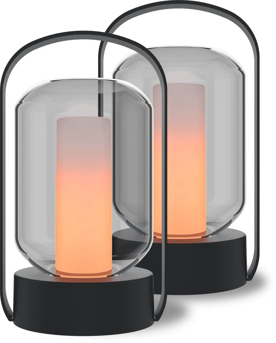 Calex Como Oplaadbare Tafellamp - 2 Stuks - Zwart