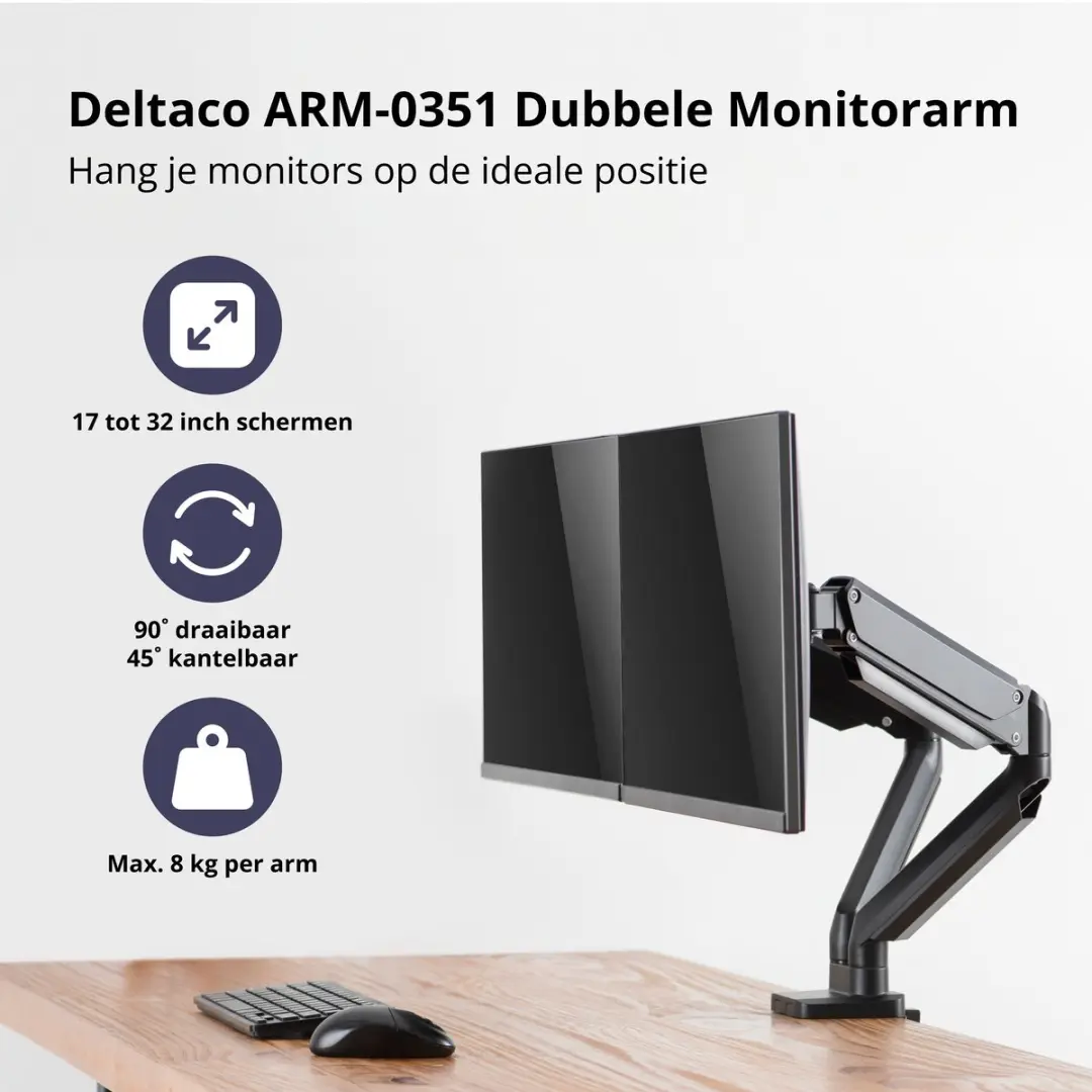 Deltaco ARM-0351 Monitorarm - 2x Schermen 17-27" - Max 16kg - Zwart