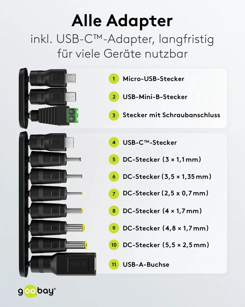 Goobay Universele Voedingsadapter 64568 - 12W - 11 Pluggen - Zwart