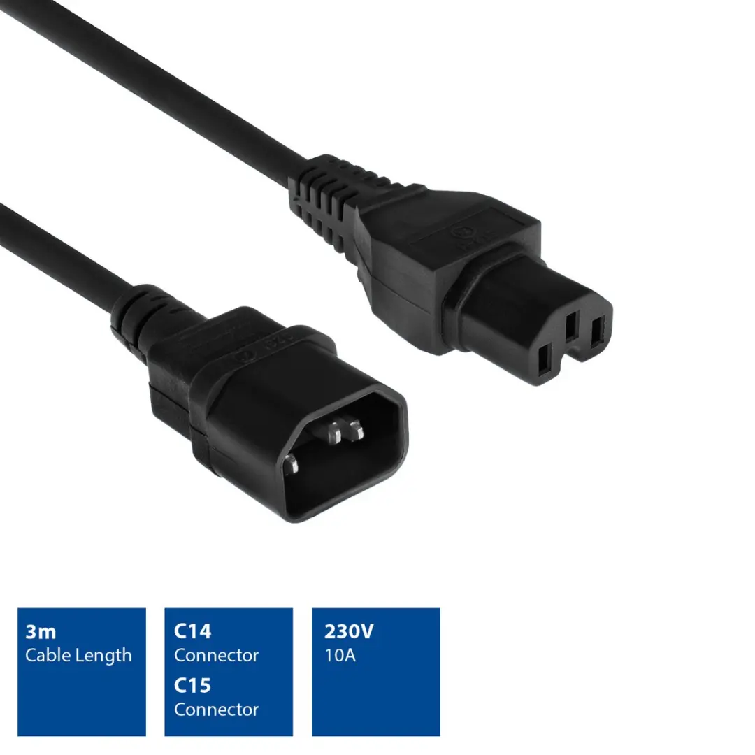 ACT AK5339 Netsnoer C14-C15 - 3m - Zwart