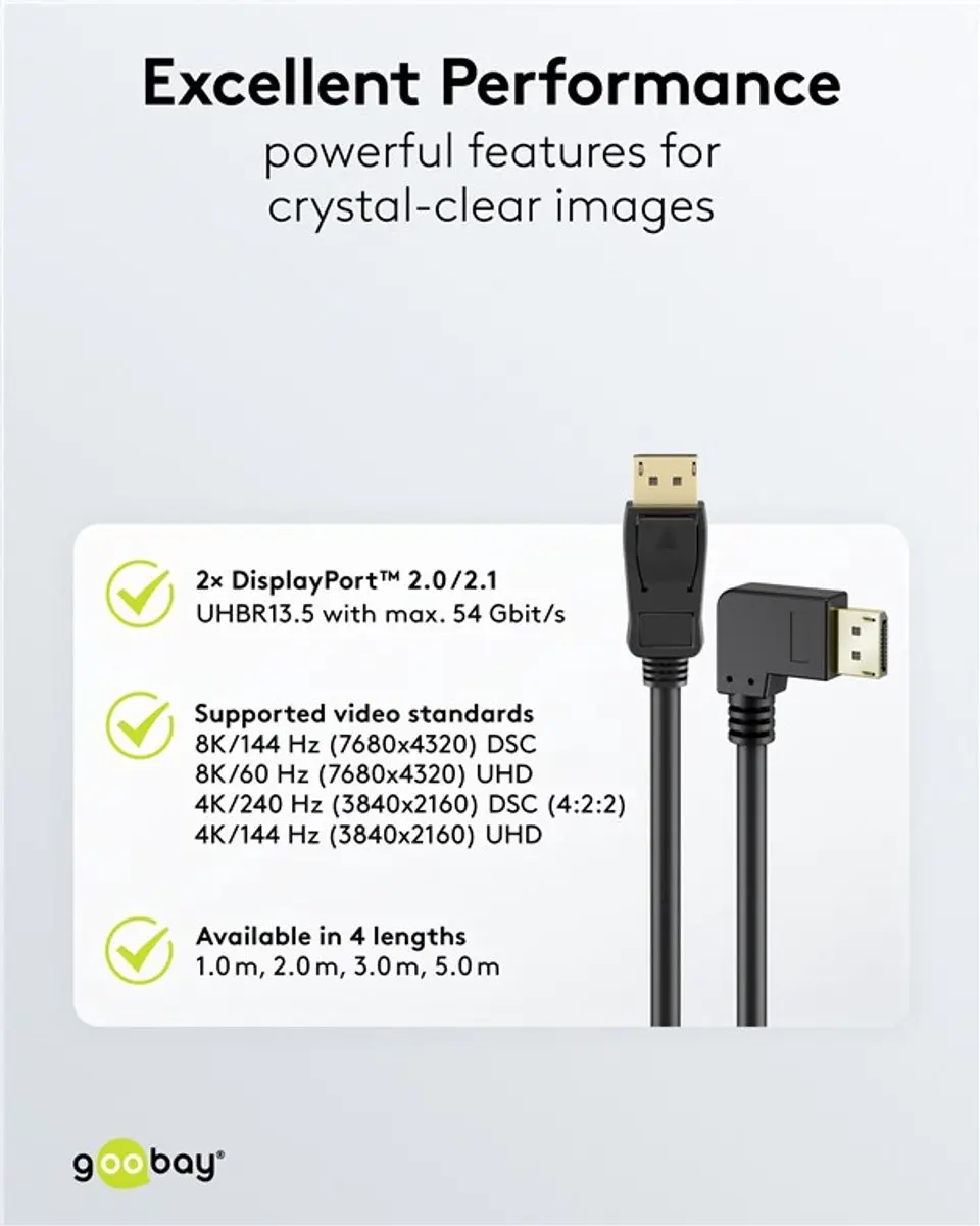 Goobay DisplayPort Kabel Haaks 2.1a 2m - Zwart
