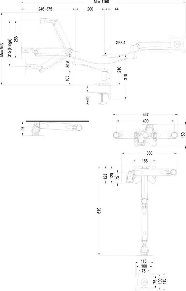 Neomounts NewStar 10 FPMA-D980D Flatscreen Desk Mount - 68.6 Inch - Zilver - afbeelding 6 van 6