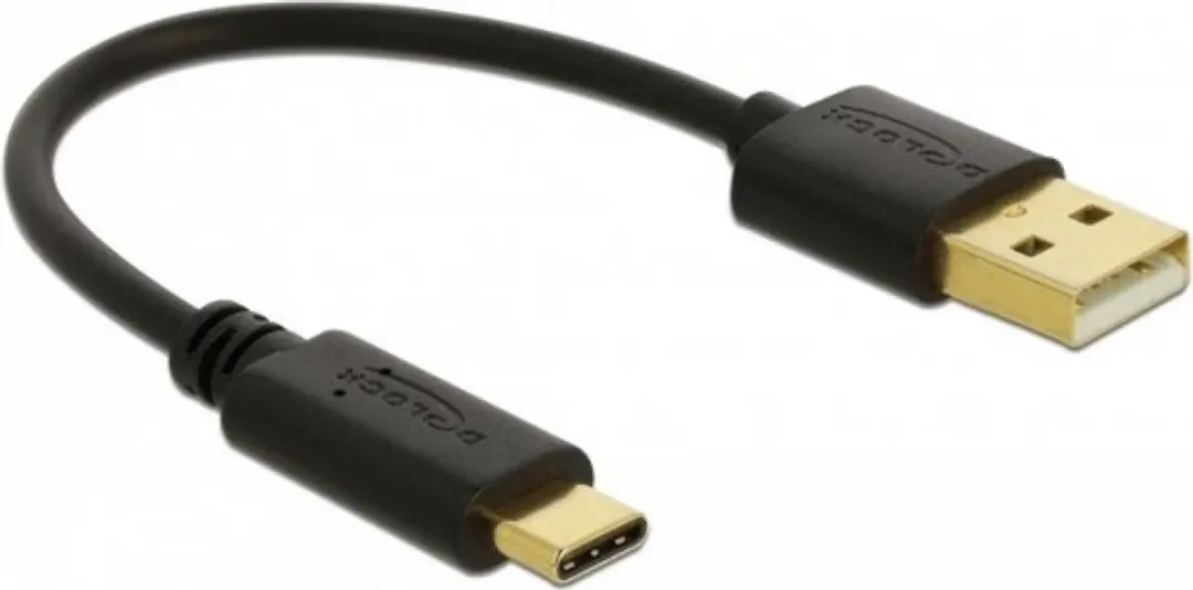 Delock USB A naar USB-C Kabel 15cm - Zwart