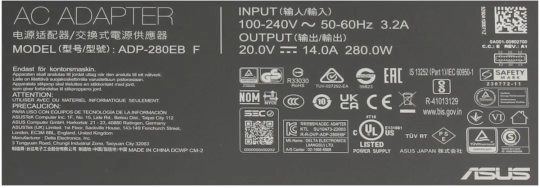 ASUS 0A001-00802700 Oplader 280W