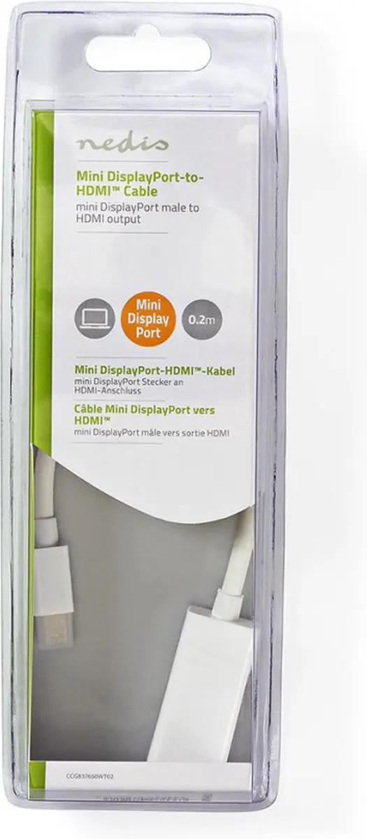 Nedis Mini DisplayPort naar HDMI Kabel 21.6 Gbps 0.2m - Wit