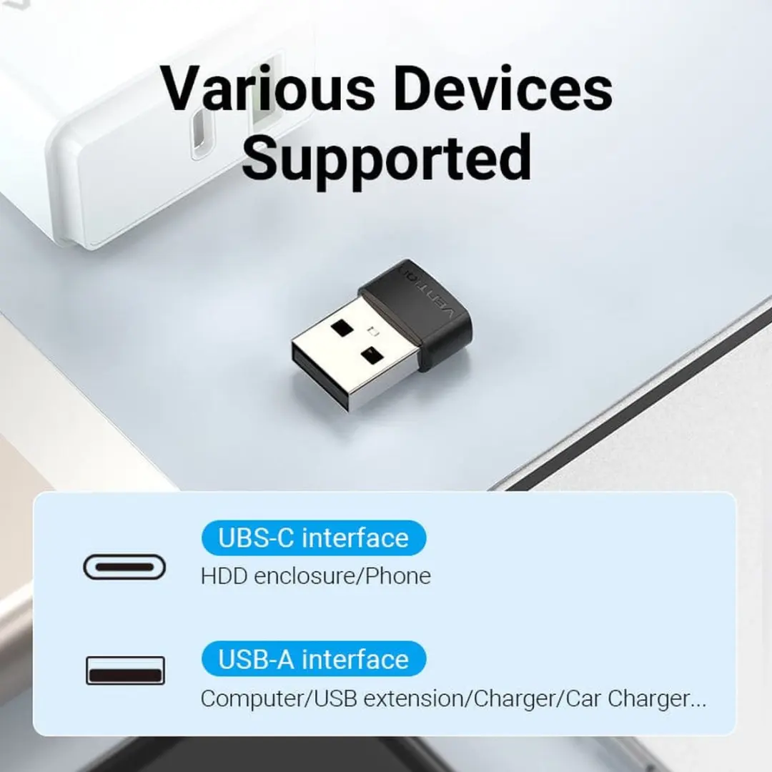 Vention USB 2.0 A naar C Adapter - Zwart