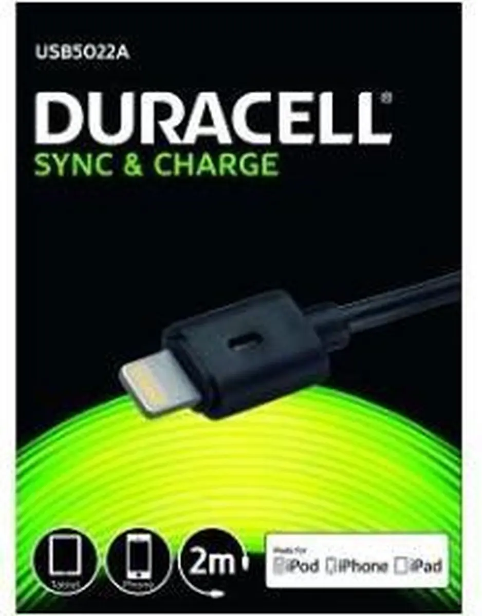 Duracell USB2.0 A Male naar Apple Lightning 2m - Zwart