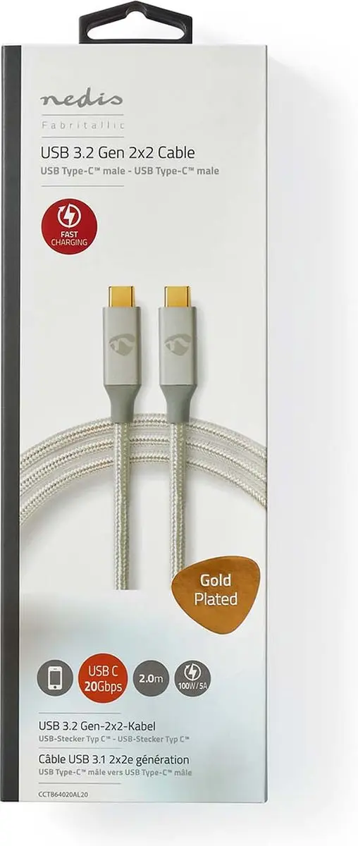 Nedis USB-C Kabel 100W 2m - Verguld - 4K@60Hz