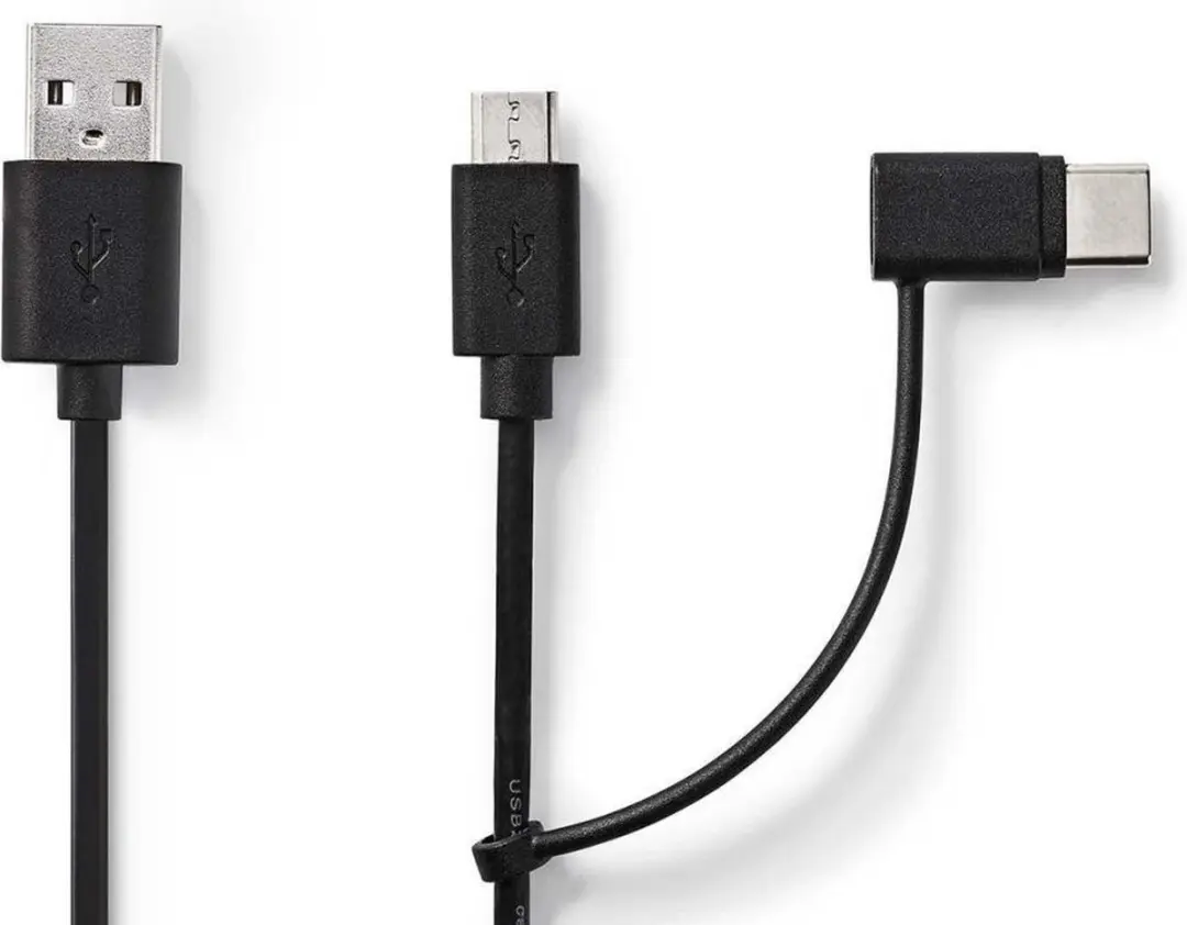Nedis 2-in-1-Kabel USB 2.0 USB-A/USB Micro-B/USB-C 1m - Zwart - afbeelding 6 van 6