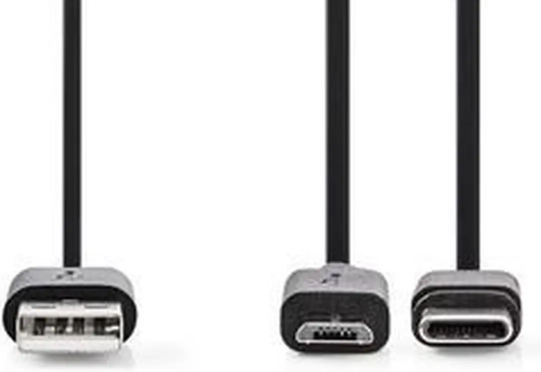 Nedis 2-in-1-Kabel USB 2.0 USB-A/USB Micro-B/USB-C 1m - Zwart