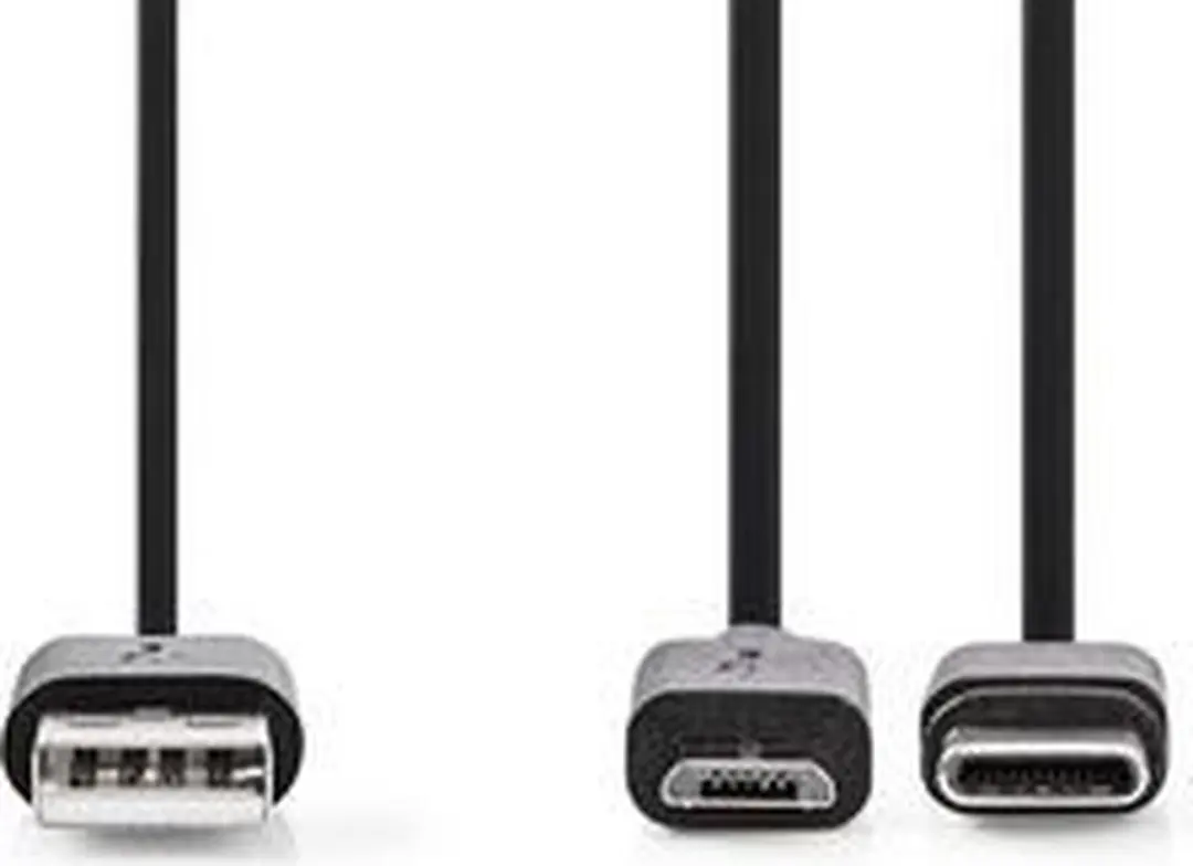 Nedis 2-in-1-Kabel USB 2.0 USB-A/USB Micro-B/USB-C 1m - Zwart