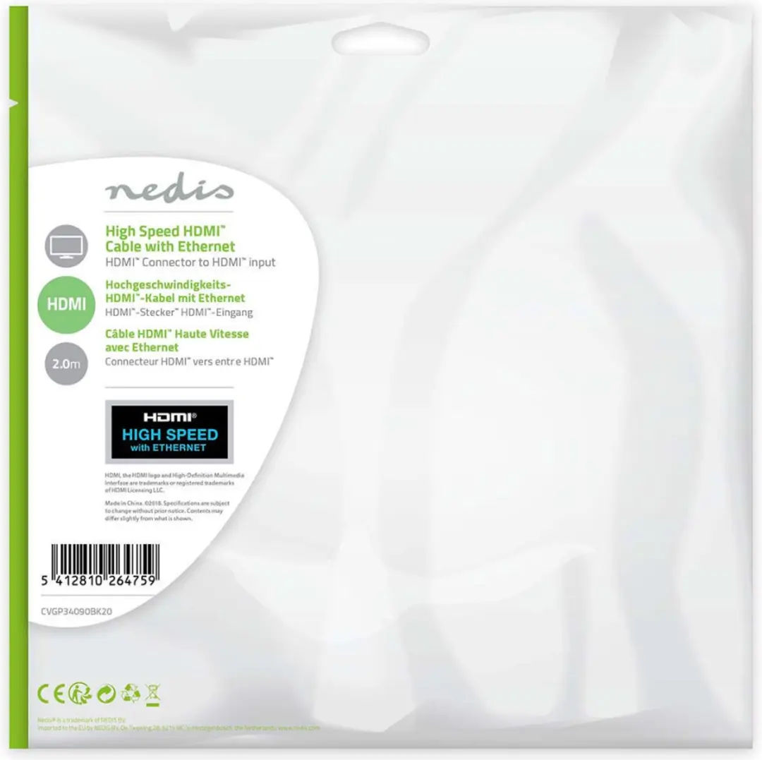 Nedis HDMI-Kabel CVGP34090BK20 4K 10.2Gbps 2m - Zwart
