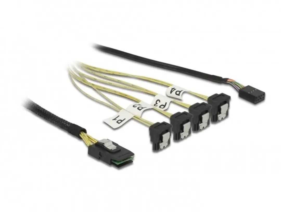 Delock Mini SAS naar 4x SATA Kabel 0.5m - Beige/Zwart