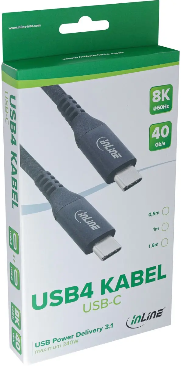 InLine USB4-kabel USB-C male/male 8K60Hz 0,5m - Zwart