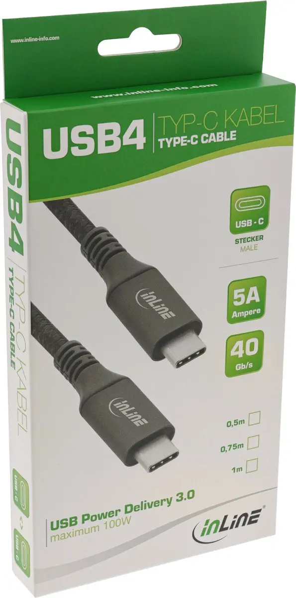 InLine USB4-kabel USB-C male/male 8K60Hz 0,5m - Zwart