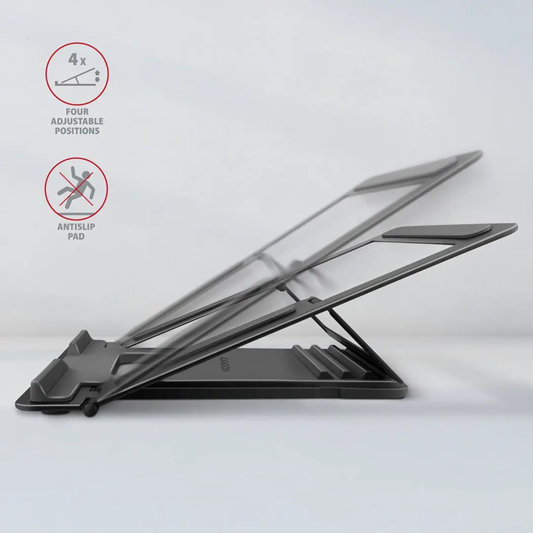 Axagon STND-L ALU Laptopstandaard 10-16 Inch - 4 Posities - Grijs