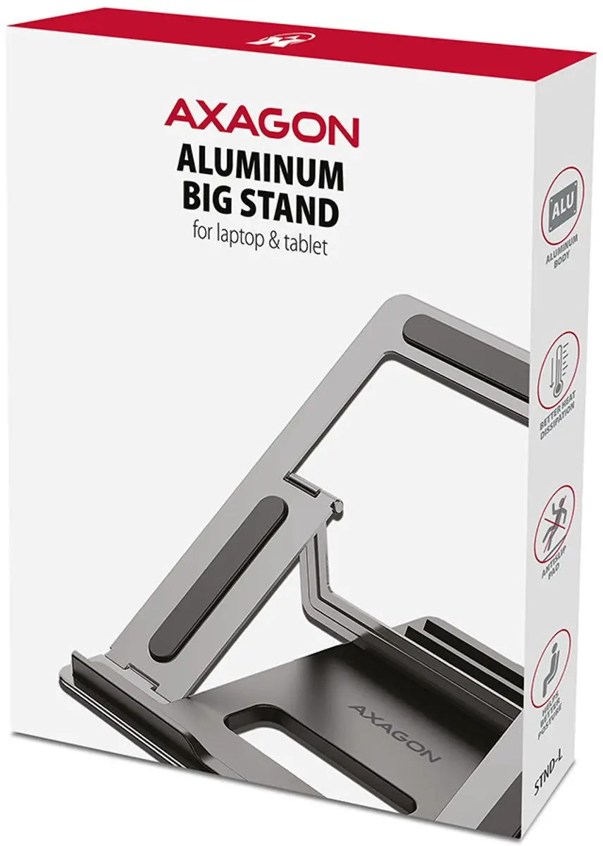 Axagon STND-L ALU Laptopstandaard 10-16 Inch - 4 Posities - Grijs