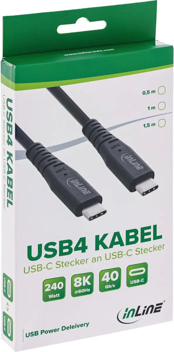 InLine USB4 USB-C Kabel 240W PD 1,5m - Zwart